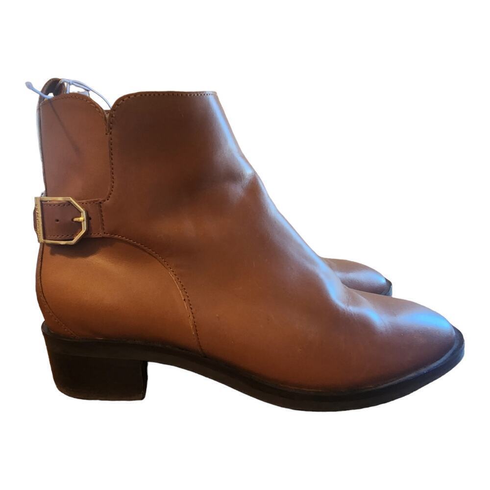 Cole Haan Ankle Boots Womens 8B Tan Leather Buckle Side‎ Zip W23032